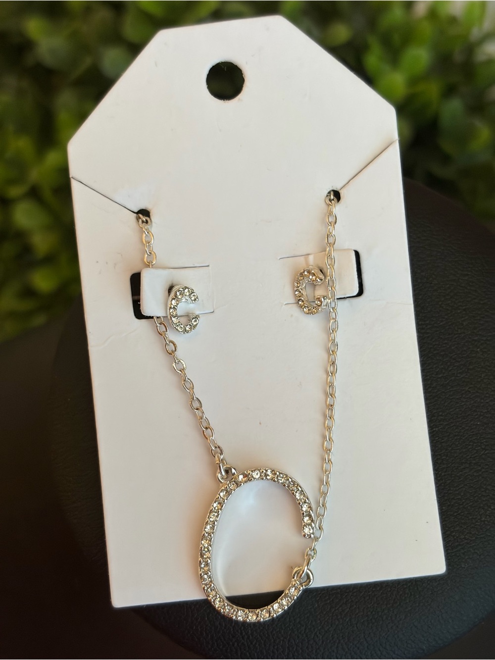 Fashion Silver tone necklace with embellished monogram C